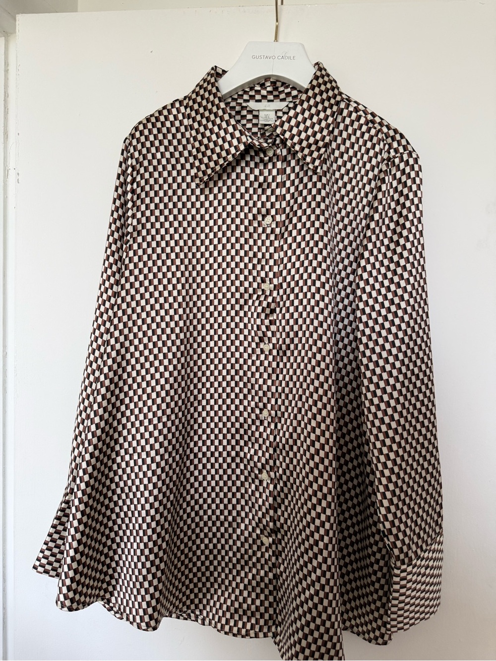H&M Checker Print Button-Down Shirt - Brown & Cream